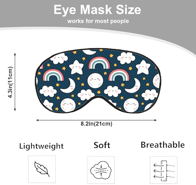 Cute Sky Night Eye Mask Sleeping Mask Moon Clouds Rainbows Stars Sleep Masks Silky Soft Eye Cover for Women Men Shading Blindfold for Air Travel Sleeping - Bloomnest