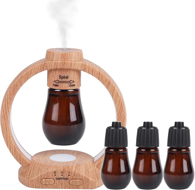 HAPPTWS Essential Oil Diffuser Set- Diffuser 3 Timer Settings Battery Powered Cordless Setup 7 Color LED Lights for Bedroom Yoga Room Pet Room HAPPTWS