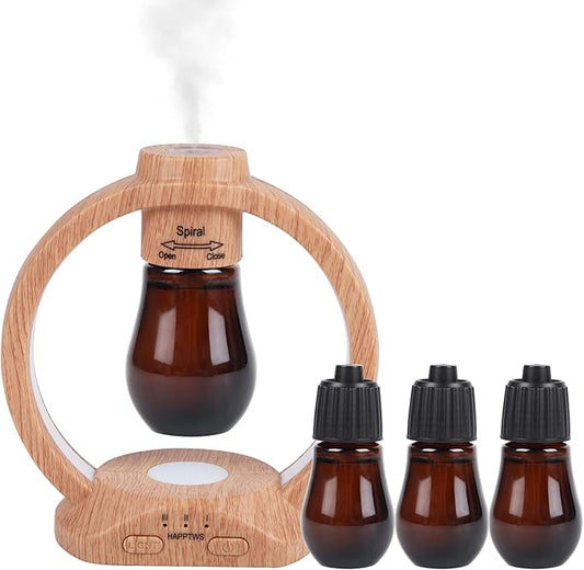 HAPPTWS Essential Oil Diffuser Set- Diffuser 3 Timer Settings Battery Powered Cordless Setup 7 Color LED Lights for Bedroom Yoga Room Pet Room HAPPTWS