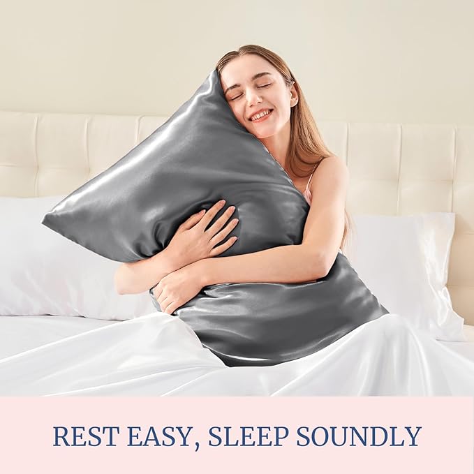 BEDELITE Satin Pillowcase for Hair and Skin, Super Soft and Cooling Similar to Silk Pillow Cases 2 Pack with Envelope Closure, Gift for Women Men(20"x26" Standard Size, Dark Grey) - Bloomnest