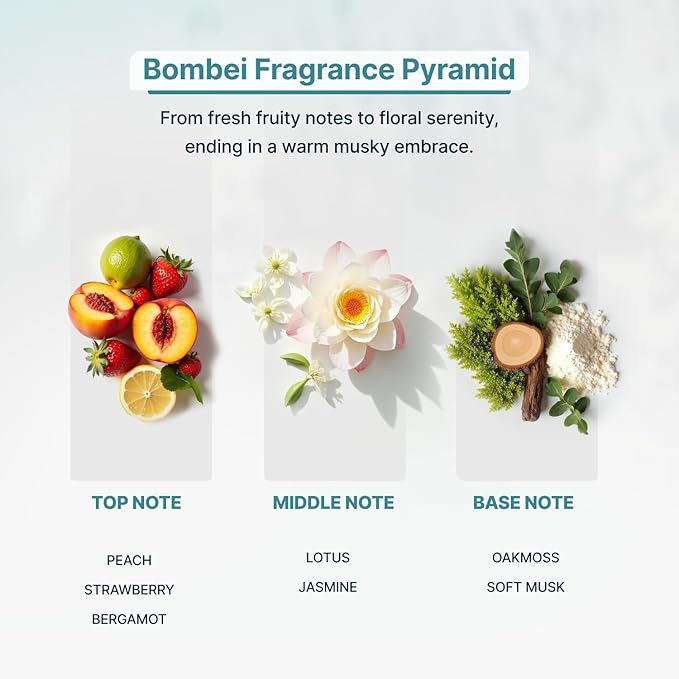 BOMBEI Luxury Essential Oil for Diffusers - Fruity Floral Aromatherapy with Peach, Jasmine & Musk - Elegant Scent for a Sophisticated Home ZoneScent