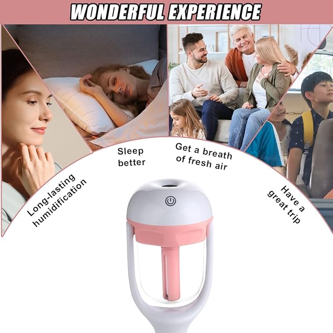 Car Humidifier, Portable Mini Aromatherapy Essential Oil Diffuser, 180-Degree Rotation Cool Mist Humidifier, Vehicle Air Freshener Diffuser with 12V Charging Port for Home Office (Pink) - Bloomnest