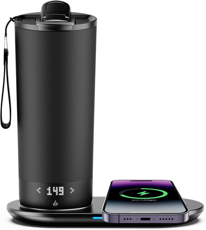 Temperature Control Heated Travel Mug Smart Self Heating Coffee Mug 20 Oz App Controlled LED Display coffee serving sets mug kept at a constant temperature for 4-10 hours (Black, 20 oz) - Bloomnest