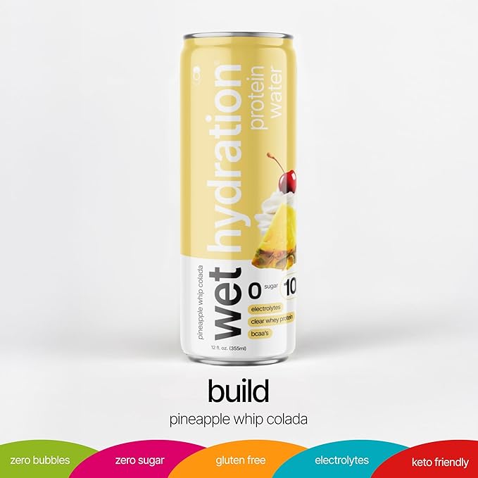 Wet Hydration | Functional Wellness Water, Non-Carbonated - Pineapple Whip Colada (12 fl. oz.| Pack of 12) - Zero Calorie Hydration Drink with Electrolytes, Clear Whey Protein, BCAAs, Protein Water, No Sugar, No Artificial Ingredients - Bloomnest