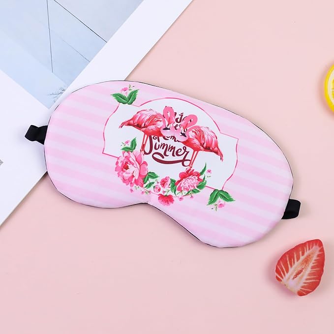 Cute Sleep Eye Masks for Kids, Kawaii Cartoon Kids Sleeping Mask for Women Boys Girls Teens, Soft Plush Adjustable Eyeshade Silk Travel Nap Eye Cover (Pink+Green Flamingo) - Bloomnest