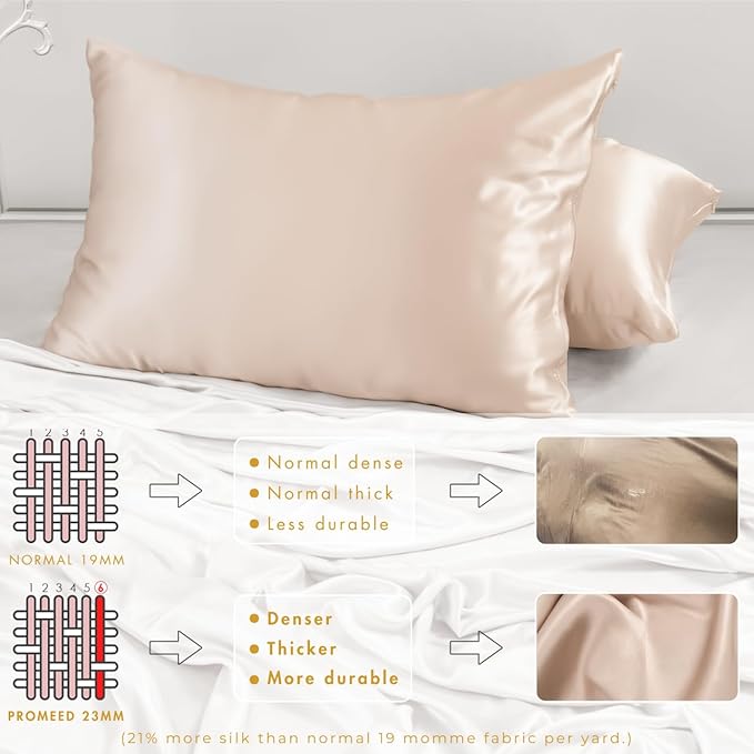 PROMEED 23 Momme Silk Pillowcase 2 Pack Toddler/Travel Size with Free Laundry Bag, Highest Grade 6A+ 100% Mulberry Silk Pillow Case Set of 2, Zipper (Toddler/Travel 13"x18", Champagne) - Bloomnest