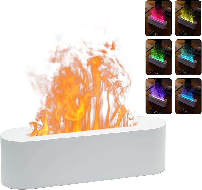 Essential Oil Air Diffuser Flame Colorful Water Vapor Fire Fireplace Humidifier for Aromatherapy Aroma Therapy Machine Room Bedroom,Flame Diffuser for Essential Oils,White - Bloomnest