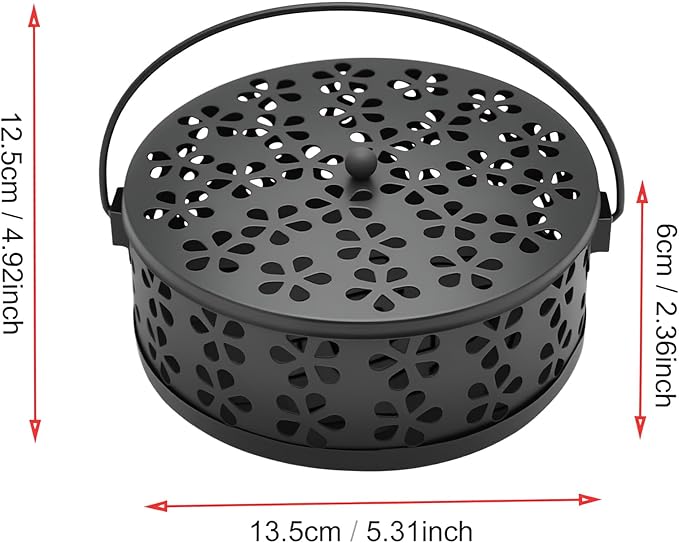 1pcs Mosquito Coil Holder Retro Incense Coils Holder Portable Incense Burner Holders with Handle for Home Camping Indoor Outdoor Patio (Black) - Bloomnest