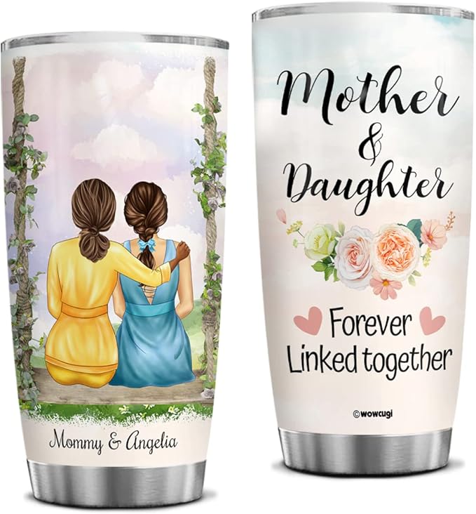wowcugi Personalized Tumbler Mother & Daughter Forever Linked Together Tumblers With Lid 20oz 30oz Double Walled Vacuum Insulated Stainless Steel Coffee Cup For Moms Mothers Day Birthday Christmas - Bloomnest