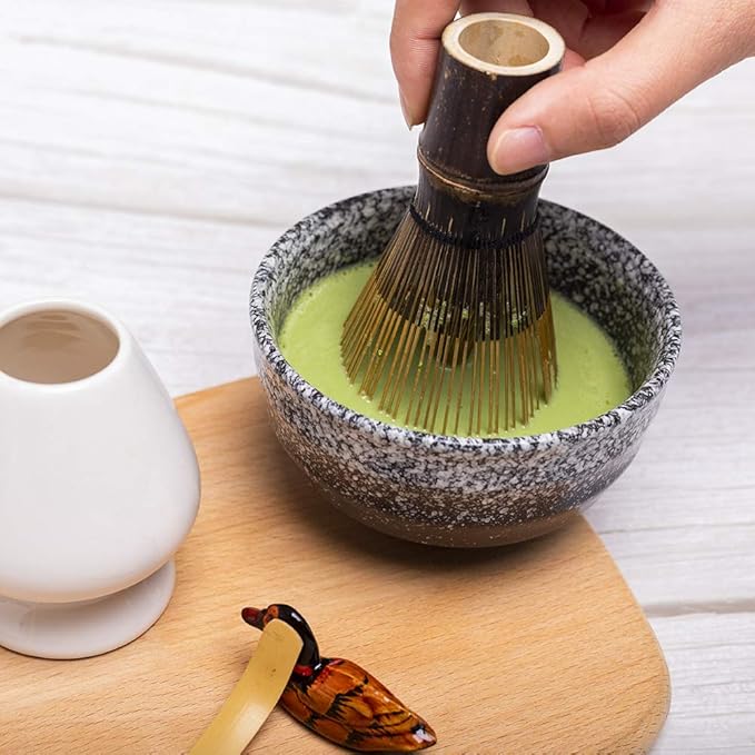 Bamboo Matcha Tea Whisk Set (Chasen) Matcha Bowl (Chawan) Bamboo Scoop (Chashaku) Ceramic Whisk Holder Handmade Matcha Ceremony Starter Kit For Traditional Japanese Tea Ceremony (7 Pcs). - Bloomnest