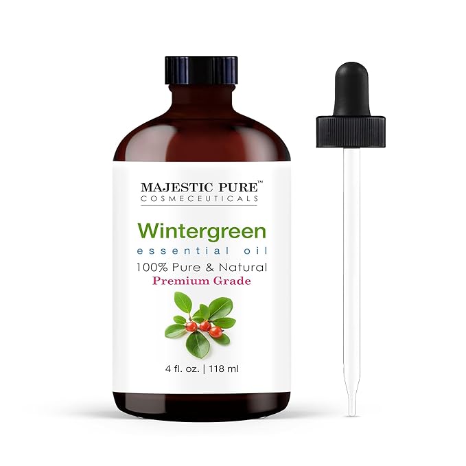 Majestic Pure Wintergreen Essential Oil with Glass Dropper - 4 Fl Oz - 100% Pure and Natural Wintergreen Oil - Premium Grade Essential Oils for Diffuser, Aromatherapy, Soap and Candle Making - Bloomnest