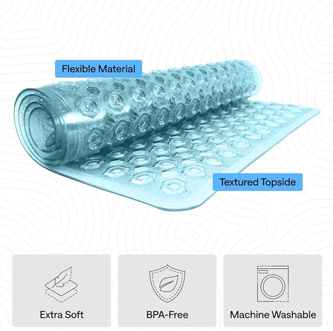 GORILLA GRIP Patented Square Shower Stall Mat, Small Bathtub Floor Mats for Stand Up Showers, Suction Cups and Drainage Holes, Machine Wash, Soft on Feet, Bathroom Accessories 21x21 Inch, Turquoise - Bloomnest