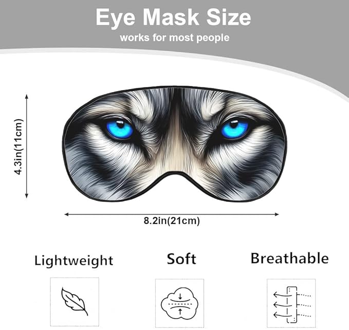 Wolf Eyes Eye Mask Sleeping Mask Siberian Husky Bright Blue Eyes Sleep Masks Silky Soft Eye Cover for Women Men Shading Blindfold for Air Travel Sleeping - Bloomnest