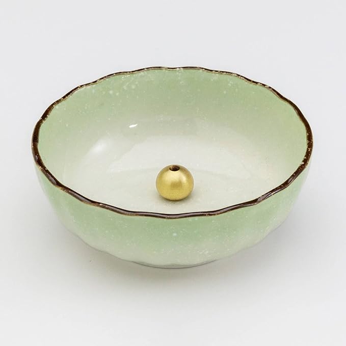 Asayu Japanese Lotus Incense Holder for Sticks 4.1 inch (105mm), Traditional Made in Japan Ceramic Ash Catcher and Brass Incense Burner Set - Light Green - Bloomnest