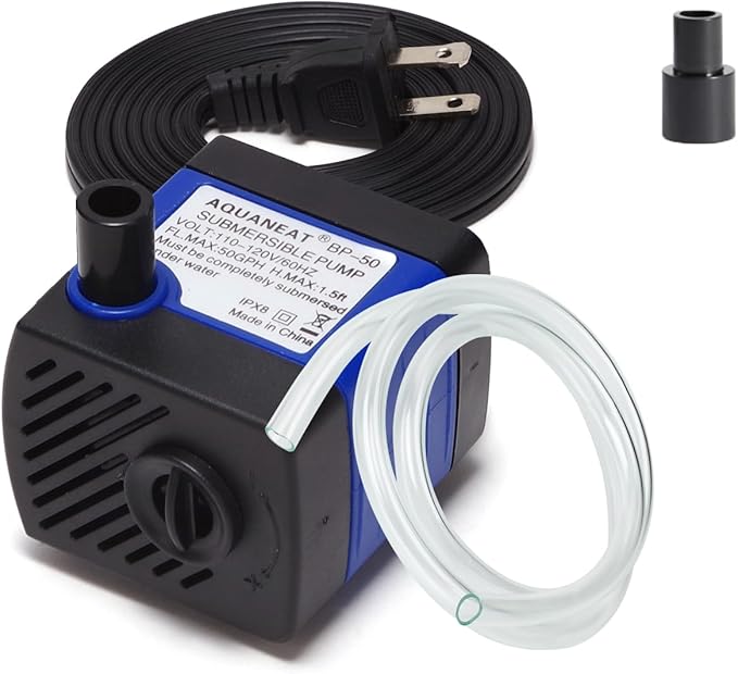 AQUANEAT Small Fountain Pump, 50 GPH Mini Submersible Water Pump with 3.3 ft Tubing, for Aquarium Fish Tank, Pet Water Fountain, Hydroponics, Pond Waterfall Filter Pump - Bloomnest