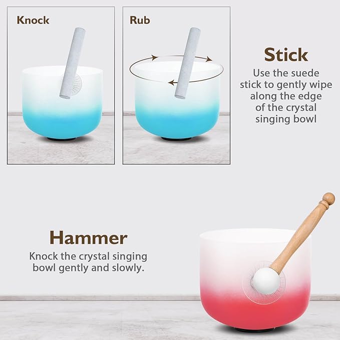 432hz Crystal Singing Bowl Healing 6-12inch Set of 7 Aria Gradient for Meditation Yoga Heart Chakra Singing Bowls Heavy Duty Carrying Case Rubber Mallet Suede Striker - Bloomnest