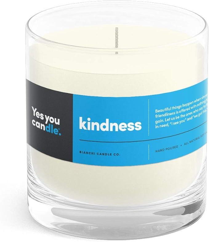 Kindness, Inspirational 8oz Highly-Scented Soy Candle, Made in USA, Great Message, Pure Essential Oils, Aromatherapy, 100% Pure, Bergamot & Eucalyptus - Bloomnest