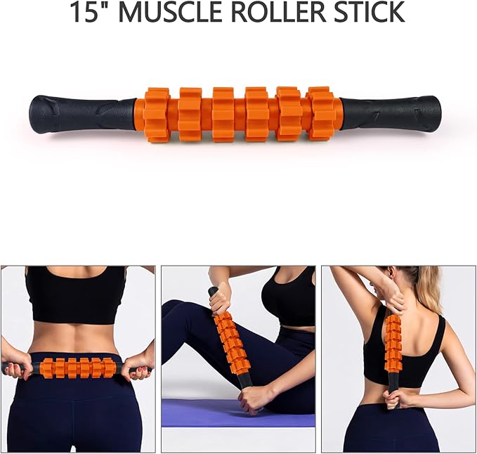 5 in 1 Foam Roller Set for Deep Tissue Muscle Massage, Trigger Point Fitness Exercise Roller, Massage Ball, Stretching Strap, Whole Body (Orange) - Bloomnest