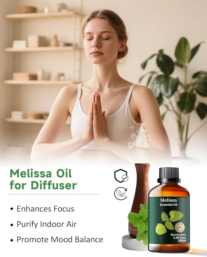 Melissa Essential Oil Pure, Mumianhua Natural Therapeutic Melissa Oil for Skin, Body, Hair Care, Diffuser, Aromatherapy,Candle, Soap, Making, DIY, Massage, Sauna 3.38 Fl Oz - Bloomnest