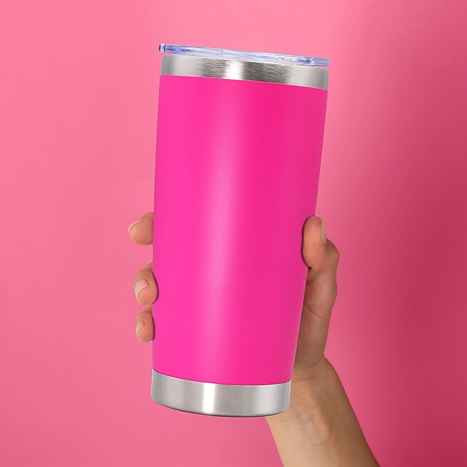 20oz Tumbler Stainless Steel Tumbler Cup with Lid Vacuum Insulated Double Wall Travel Mug, Durable Powder Coated Travel Coffee Tumbler Mug for Hot & Cold Drinks, Hot Pink,4 Pack - Bloomnest