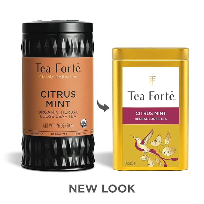 Tea Forte Citrus Mint Premium Loose Leaf Caffeine-Free Herbal Tea Blend Canister, Makes 35-50 Cups - Bloomnest