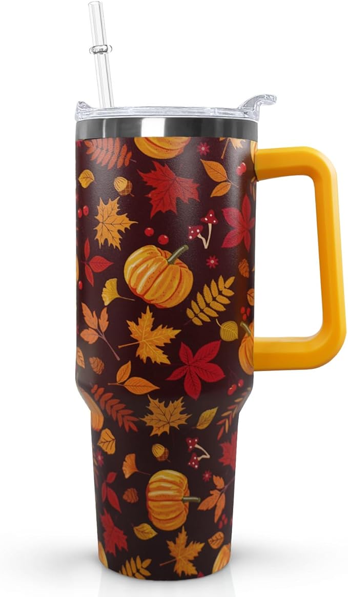 Ceovfoi 40 oz Fall Pumpkin Tumbler Insulated Stainless Tumbler, Autumn Travel Coffee Cup Water Bottle, Thanksgiving - Bloomnest