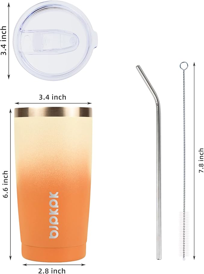 BJPKPK Tumbler with Lid and Straw, 20 oz Stainless Steel Vacuum Insulated Color Block Tumblers, Double Wall Ice Coffee Thermal Cup Travel Mug,Coral - Bloomnest