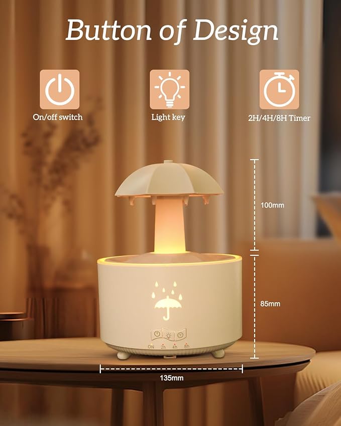 Aesthetic 2-in-1 Humidifier Oil Diffuser with 360° Rotating Raindrop & 7 LED Mood Lights,Ultrasonic Quiet Cool Mist Humidifier for up to 24 Hrs,Ideal Holiday Gifts for Home - Bloomnest