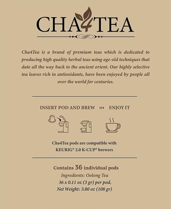 Cha4TEA 36 Oolong Tea Pods for Keurig K-Cup Brewers - Bloomnest