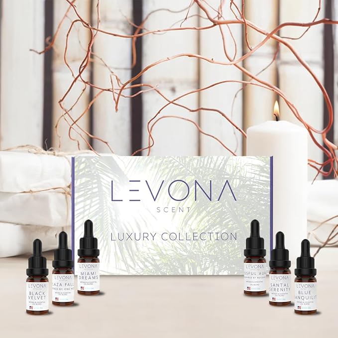 Levona Scent Essential Oils Set -Home Luxury Scents for Diffusers & Humidifiers, Ideal for Home Fragrance, Air Freshening, & Odor Elimination, Gift Pack, Made in USA - 5 ml, Pack of 6 - Bloomnest