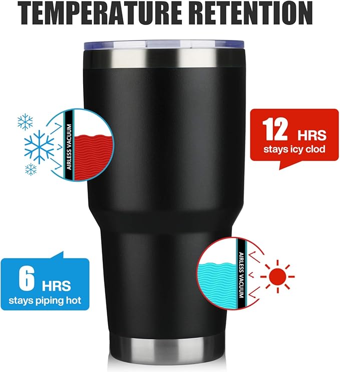 MEWAY 30oz Insulated Tumbler With Lids and Straws,Stainless Steel Double Vacuum Coffee Tumbler Cup, Brush, Durable Powder Coated Coffee Cup for Cold & Hot Drinks, Office, Travel(Black,12 PACK) - Bloomnest