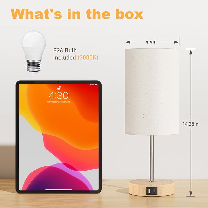 AKASUKI Table Lamp for Bedroom, 3 Way Dimmable Touch Lamp with Dual Charging Station, Small Bedside Lamps for Night Stands, Living Room, Office(LED Bulb Included) - Bloomnest