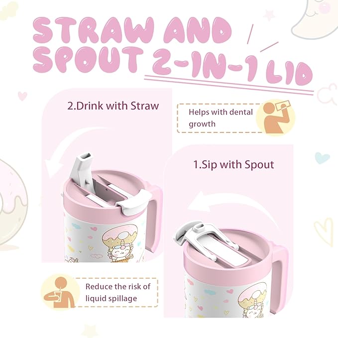 22 oz Tumbler with Handle for Kids, Easy to Hold, Spill-proof, Insulated Cups with Sip/Swig 2-in-1 Lid, Fit Most Car Cup Holders,School, Home,travel,Pink Unicorn - Bloomnest