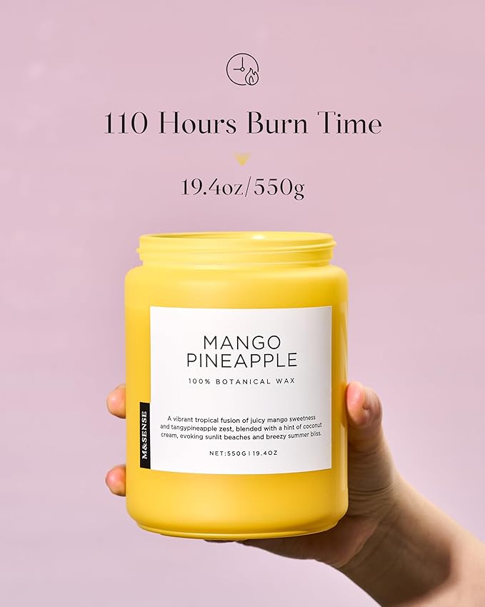 M&SENSE Mango Pineapple Scented Candle, 19.4oz Non Toxic Natural Soy Wax 110 Hours Long Lasting Burn Fruit Scent Summer Gifts for Housewarming, 2 Wick Aromatherapy Candle for Women Men Family Friends - Bloomnest