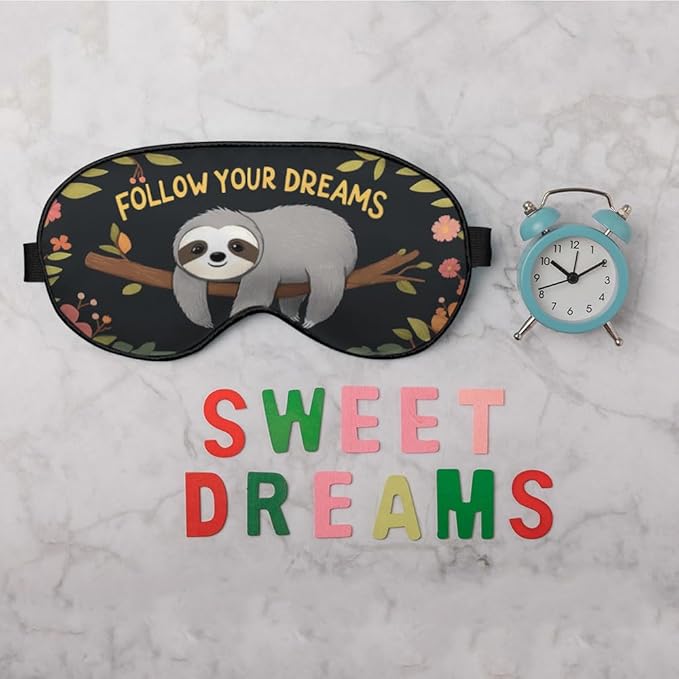 Sloth Sleep Eye Mask Follow Your Dreams Cute Animal Tree Branch Flower Silk Eye Mask Sleeping Soft Eye Shade Cover for Men Women Boy Girl Airplane Travel with Elastic Strap - Bloomnest