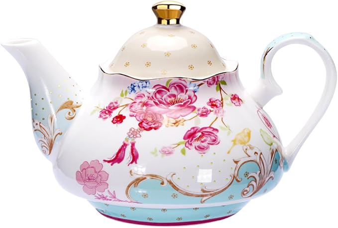 Tea Pot Bone China Floral Design Vintage Teapot Loose Tea Women and Tea lovers 850 ml about 4 Cups Gift Box - Bloomnest
