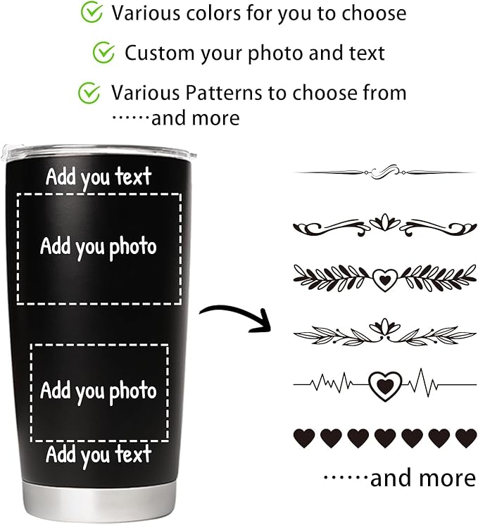 Personalized Tumbler with Pictures Text, Custom Photo Stainless Steel Coffee Tumbler, Coffee Travel Mug Cup 20 Oz Custom Gifts for Fathers Day Christmas Birthday for Dad Mom Kids - Bloomnest