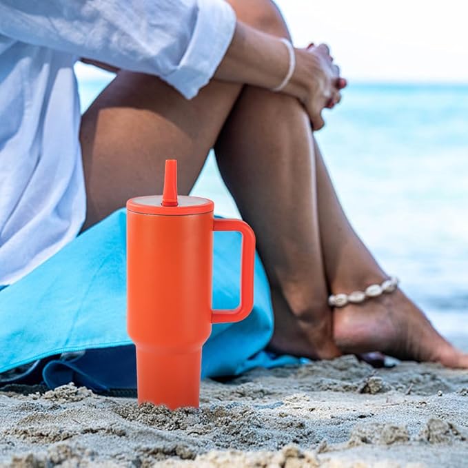 40 oz Insulated Tumbler with Handle,Flip Straw,Lid & Rubber Base Stainless Steel Water Bottle - Leak Proof Vacuum Insulated Mug BPA Free Reusable Travel Cup Gifts for Women/Men (Orange) - Bloomnest