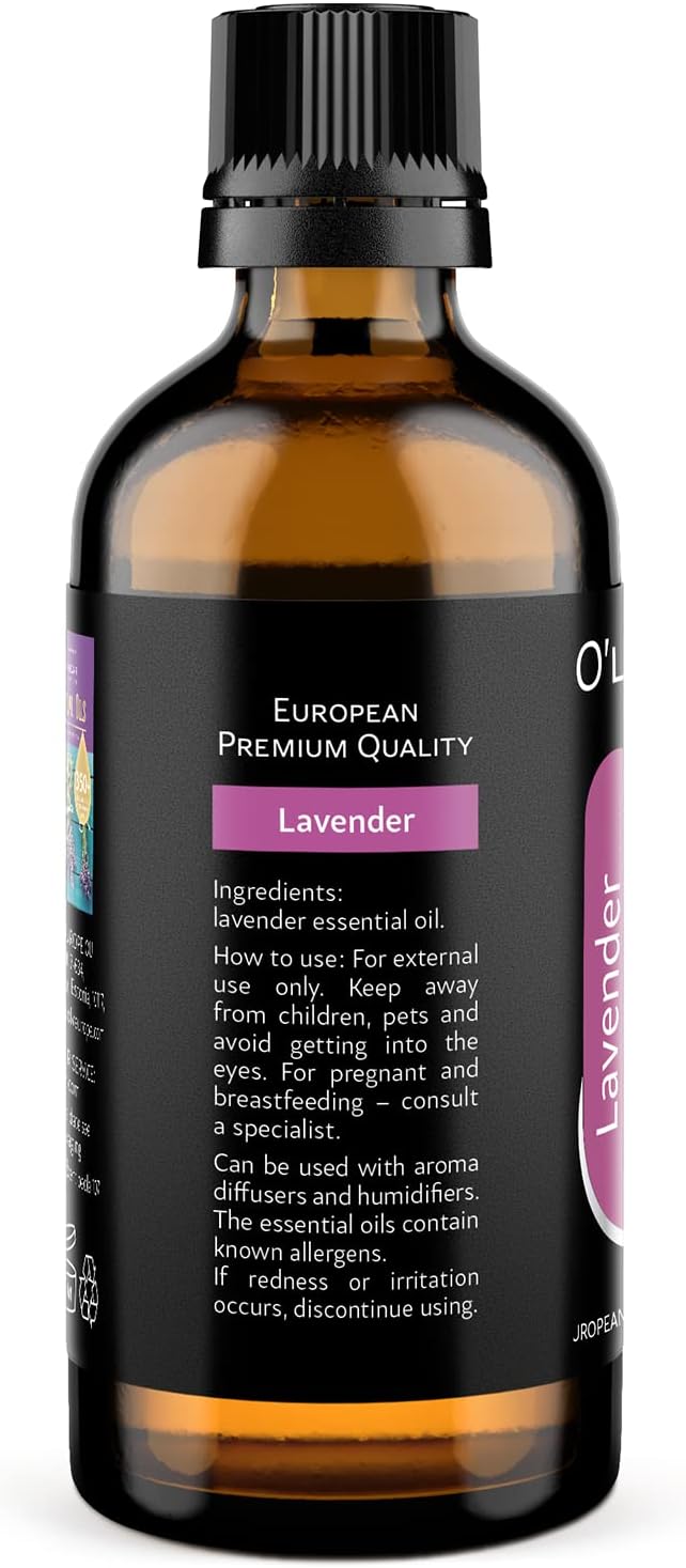 Pure Lavender Essential Oil by O'linear - Tension Relief Oil for Diffuser & Humidifier - Perfect Bedroom Essential for Deep Dreams - Lavender Scented Aromatherapy Oil Candle Making 3.4 FL Oz - Bloomnest