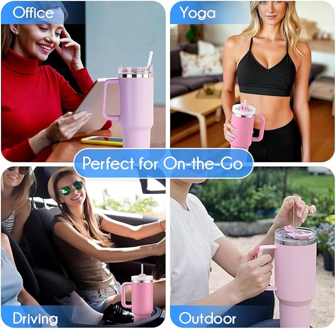 Ultimate 40oz All in One Tumbler - Leak Proof Stainless Steel Tumbler - Includes Silicone Boot, 3 Straws, 2 Straw Caps, & Cleaning Brush (Peony) - Bloomnest