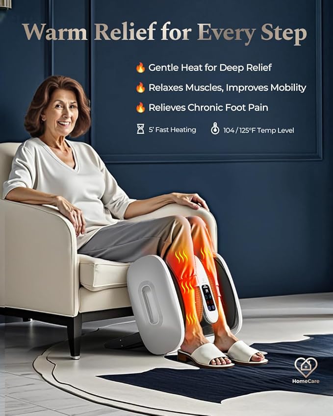 HomeCare Foot Massager with Heat & Ice Therapy, Shiatsu Deep Kneading Compression Foot Massagers for Plantar Fasciitis & Neuropathy Relief, Adjustable Intensity, FCC/CE Certified - Bloomnest