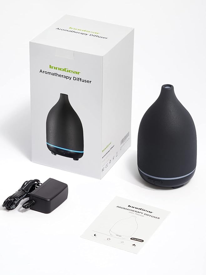 InnoGear Oil Diffuser, 150ML Ceramic Diffuser for Essential Oils Handcrafted Aromatherapy Diffuser Ultrasonic Cool Mist Humidifier with 2 Mist Modes Waterless Auto Off for Room Office, Black - Bloomnest