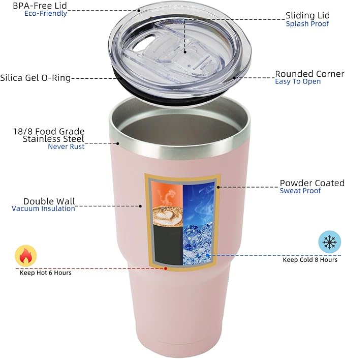 BJPKPK 30 oz Tumbler Cups With Lid And Straw Stainless Steel Double Wall Vacuum Insulated Tumblers For Women and Men Apricot - Bloomnest