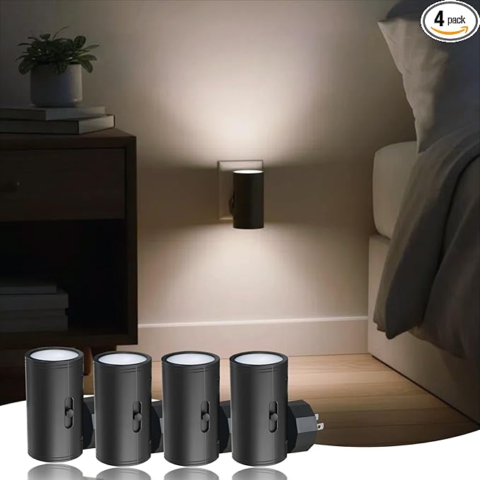 LED Night Light Plug into Wall, 0-300LM Adjustable Brightness,Light Sensor,Daylight 5000K,Dimmable Night Light for Hallway Bedroom Stairway, 4 Pack - Bloomnest