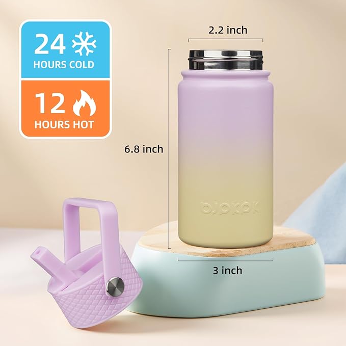 BJPKPK Insulated Water Bottle with Straw Lid, 15oz Cute Water Bottles, Stainless Steel Metal Thermo, Reusable BPA Free Leak Proof Tumblers, Cups,Wisteria - Bloomnest