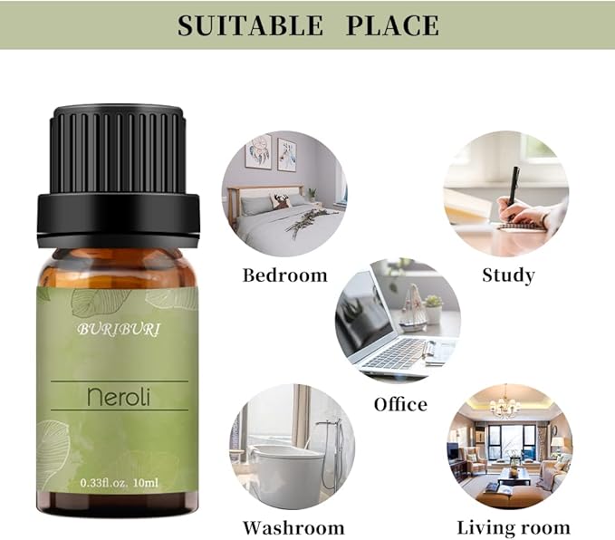 Neroli Organic Essential Oil 100% Pure, Undiluted, Natural, Aromatherapy Orange Blossom Oils 10ML BURIBURI