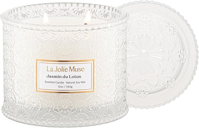 LA JOLIE MUSE Jasmin du Lotus Candle - Ivy, Jasmine, Cedarwood | 12 oz Large 2-Wick Soy Wax Candle | 60 Hours Clean Burn | Floral Scented Candle | Gift-Ready for Hosts & Gatherings - Bloomnest