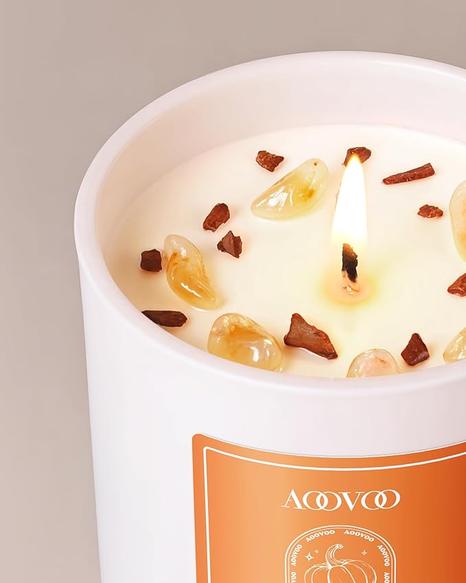 AOOVOO Pumpkin Scented Candles for Women - Aromatherapy Candle with Crystals Inside, 10oz Soy Candles for Home Scented, Birthday Gifts Candle for Women Mom - Bloomnest