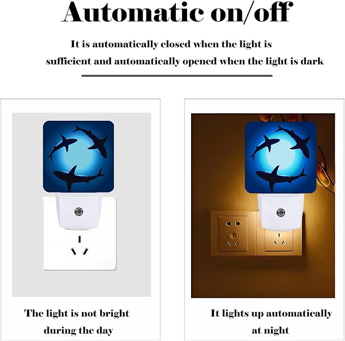 Floating Sharks Night Light,Plug-in Nightlights Auto Sensor Night Lamp Dusk to Dawn Lamp Home Decor for Nursery Children Girls Boys