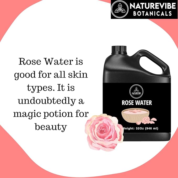 Naturevibe Botanicals Pure Rose Water Toner 32 oz Hydrating Facial Mist & Hair Spray | 100% Natural, Alcohol-Free Skin Care & Makeup Setting Spray - Bloomnest